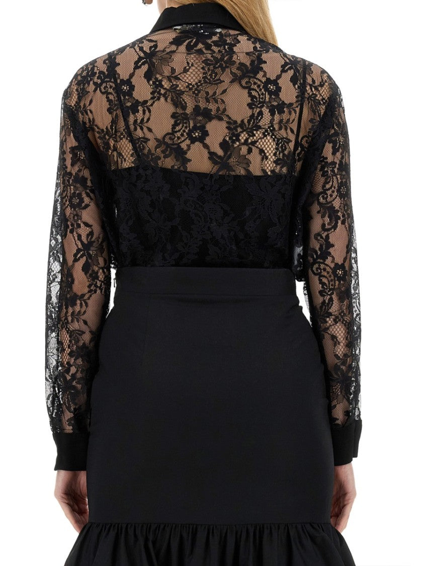 Moschino Black Lace Shirt With Intricate Floral Patterns