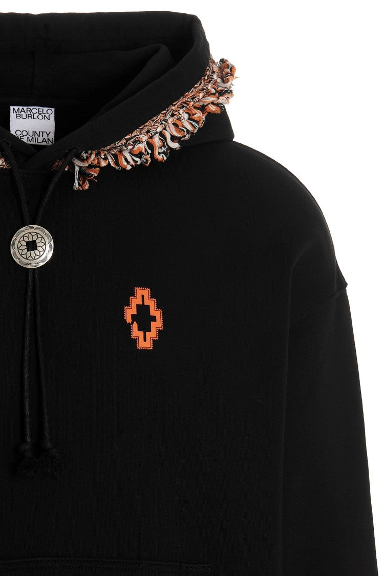 Marcelo Burlon Black Cotton Printed Hoodie