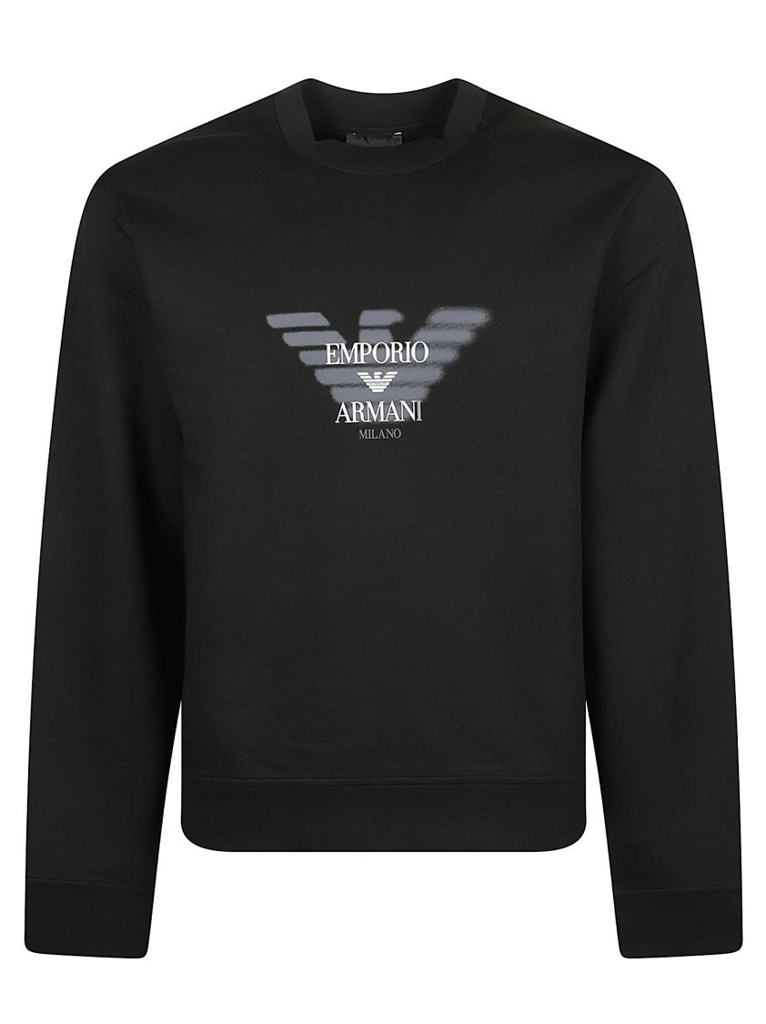 Emporio Armani Black Cropped Blurred Logo Cotton Sweatshirt