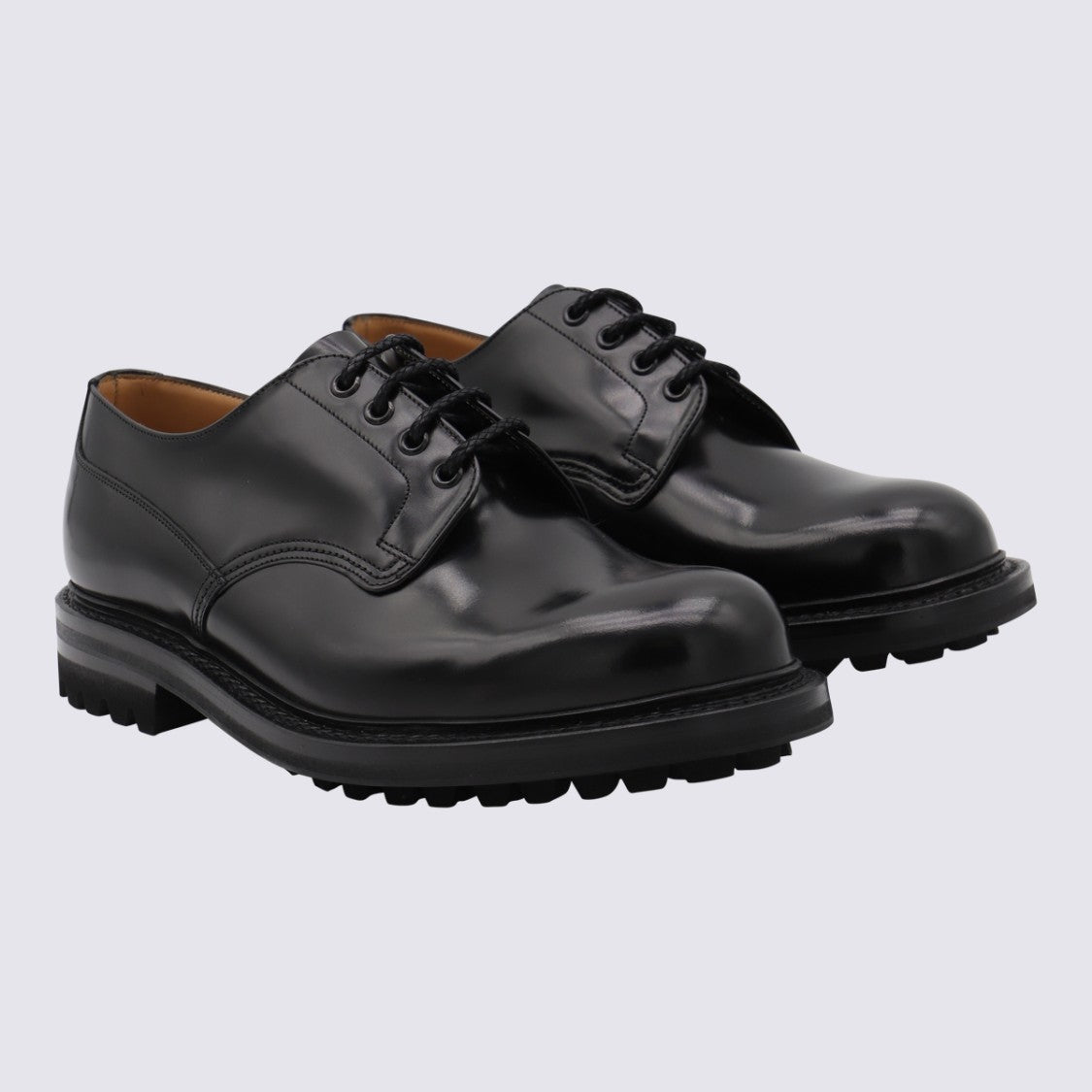 Church's Polished Black Leather Lace-Up Flat Shoes