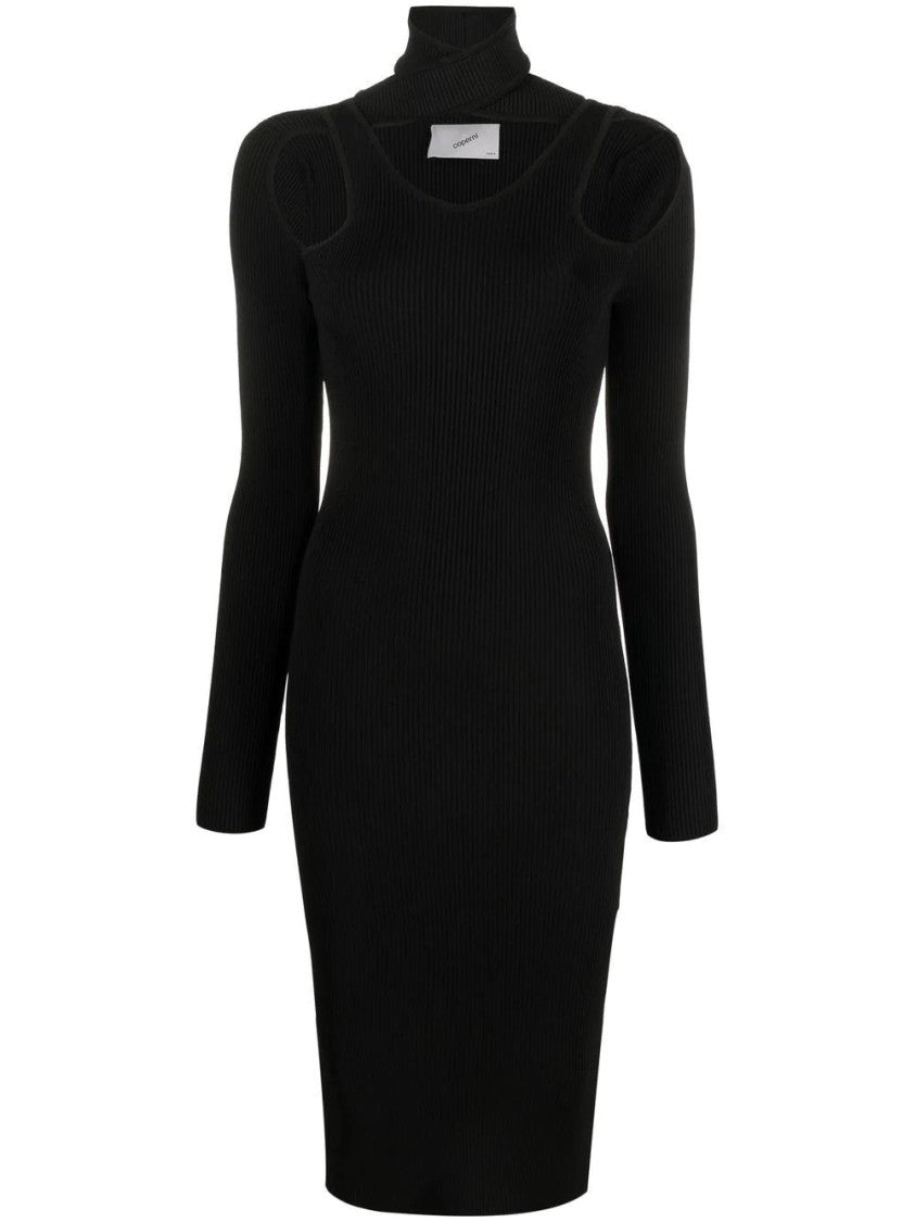Coperni Knee-Length Cut-Out Knit Dress With Ribbed Texture