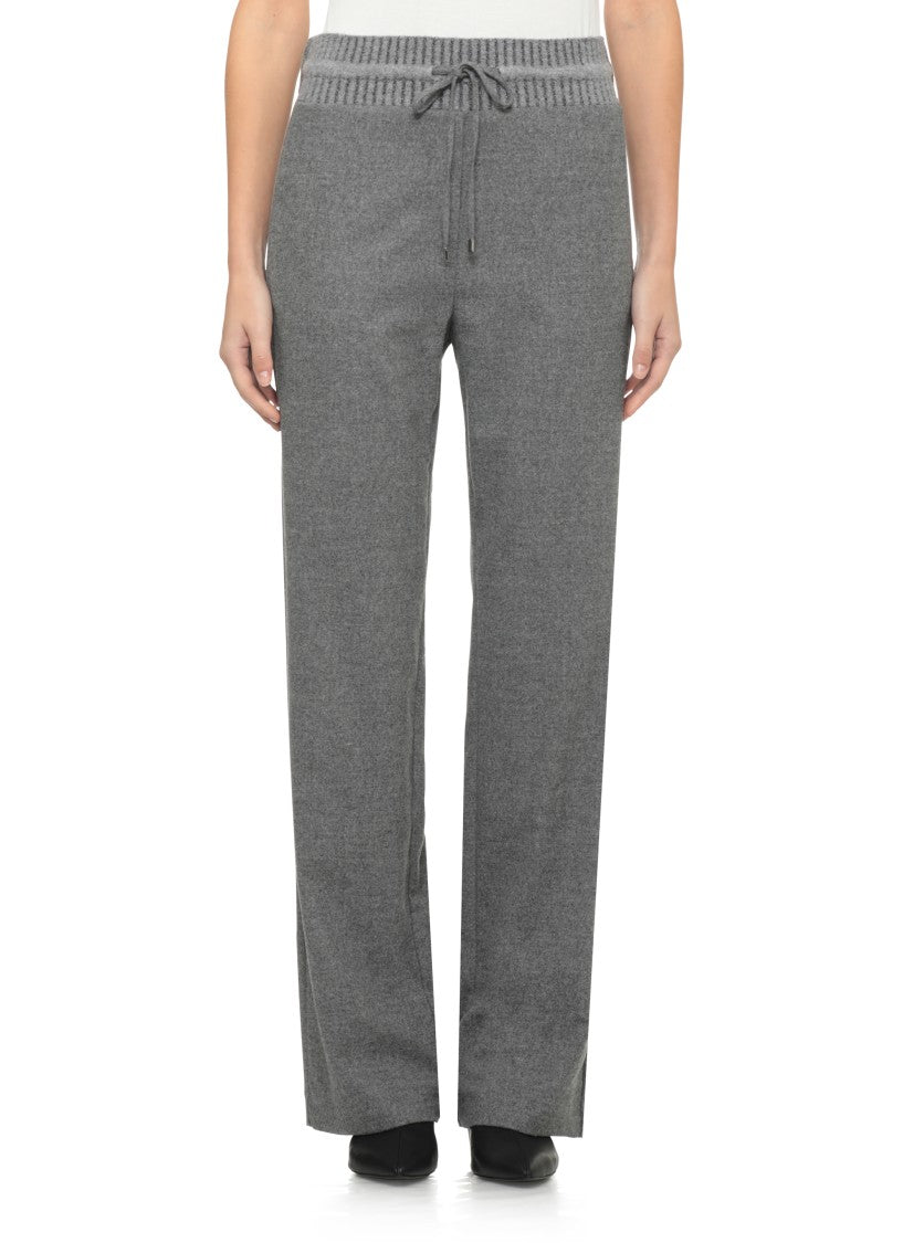D. Exterior Grey Drawstring Wool-Blend Straight-Leg Pants