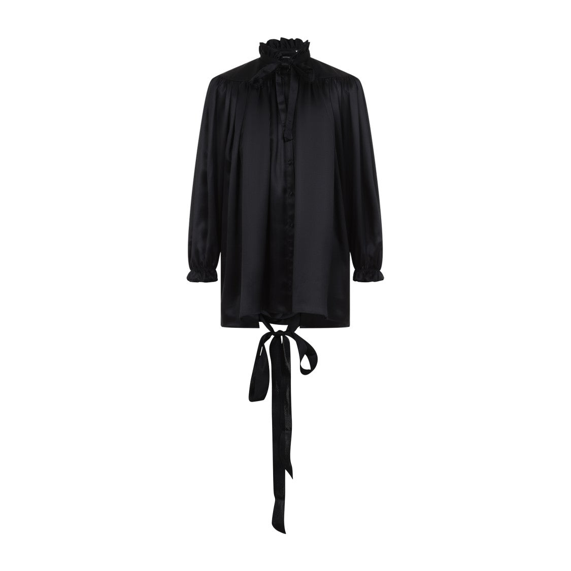Balenciaga Lace Up Black Silk Blouse