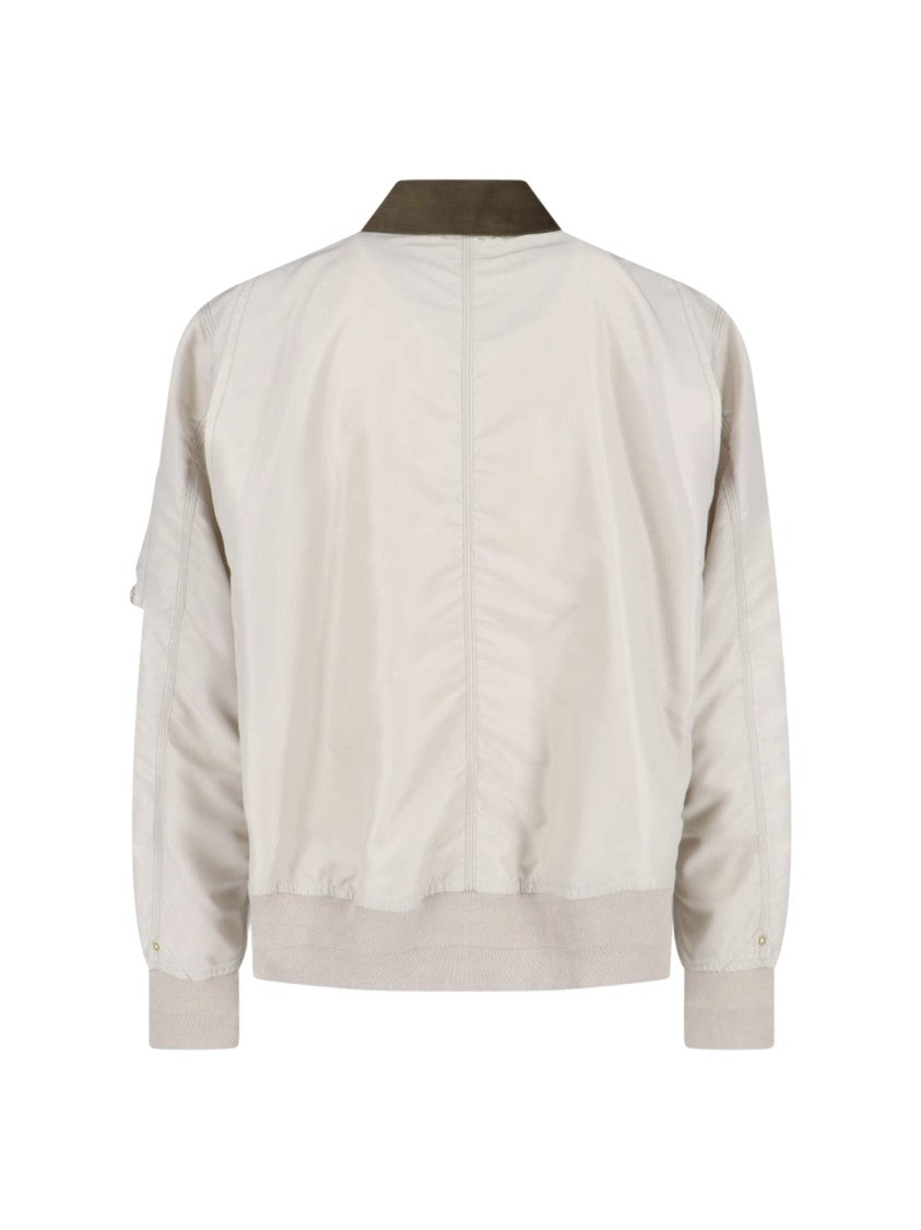 Sacai Light Beige Casual Jacket With Dark Brown Corduroy Collar