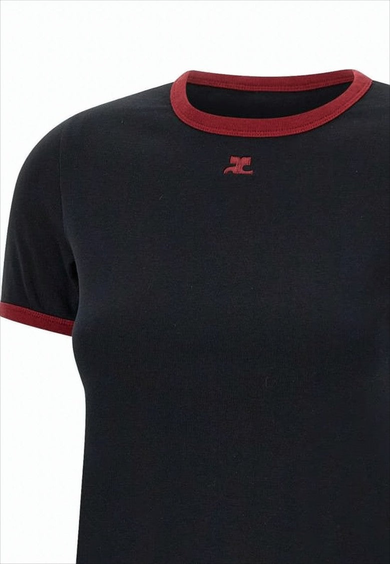 Courrèges Fitted Cotton Crop Top With Contrasting Trims