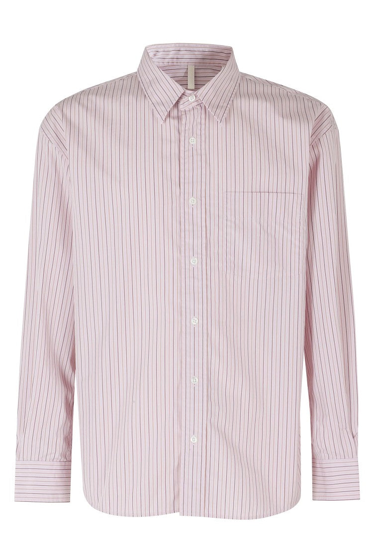 Sunflower Pink New Base Striped Button-Down Cotton Casual Shirt