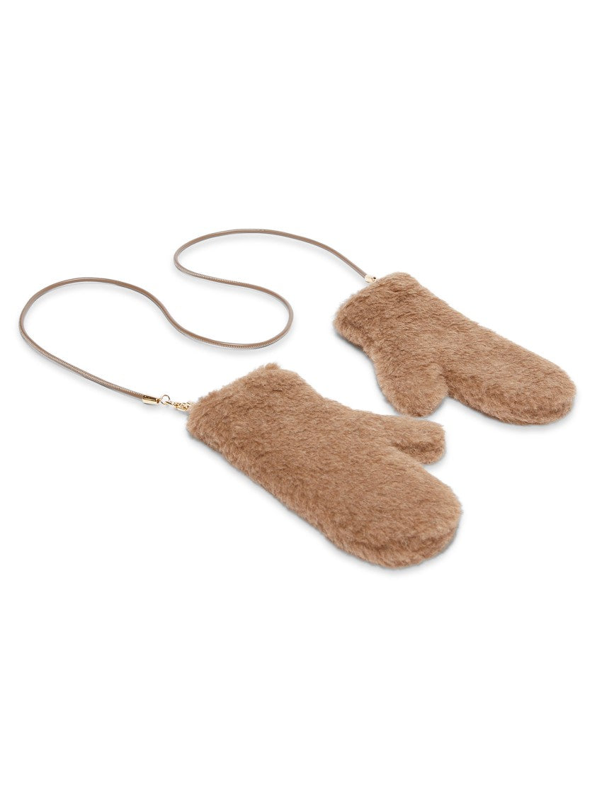 Max Mara Plush Brown Mittens With Leather Strap