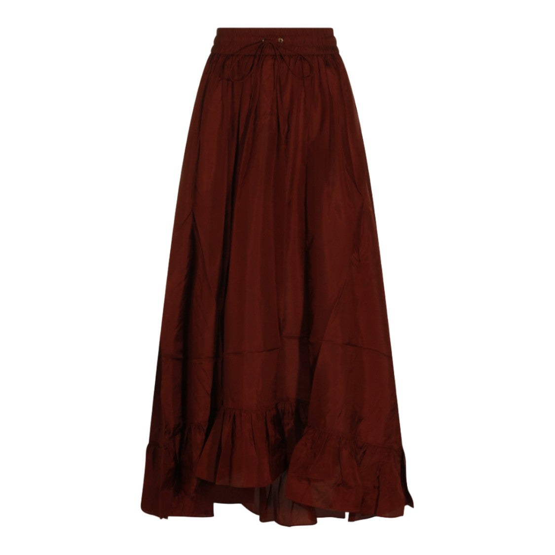 Zimmermann Flowing Brown Skirt With Ruffled Hem And Drawstring Waist