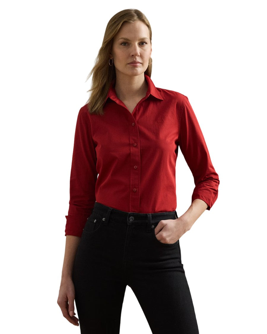 Lauren Ralph Lauren Tailored Madison Red Cotton Long Sleeve Shirt