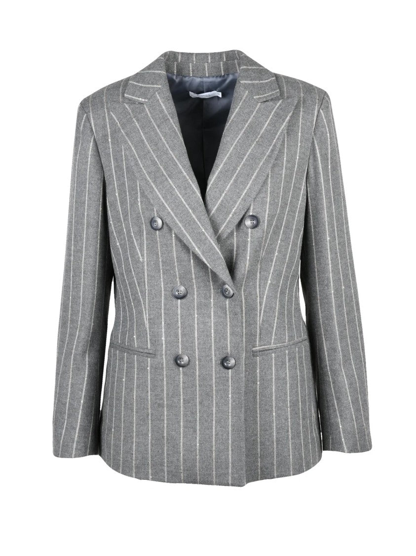 Barba Napoli Grey Virgin Wool-Blend Pinstripe Double-Breasted Jacket