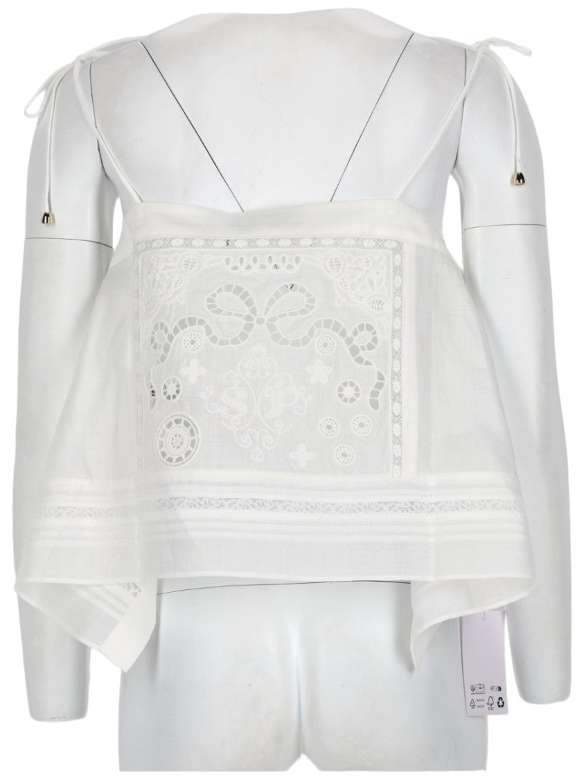 Self-Portrait Asymmetrical Sheer Overlay Embroidered Top