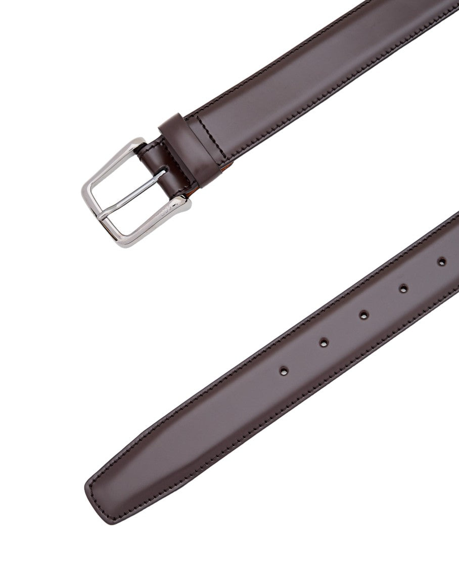 Tod's Brown Leather Belt With Nickel-Plated Buckle