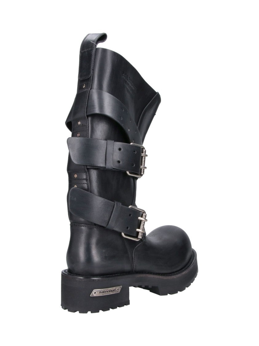 Balenciaga Black Venom Buckle Leather Boots