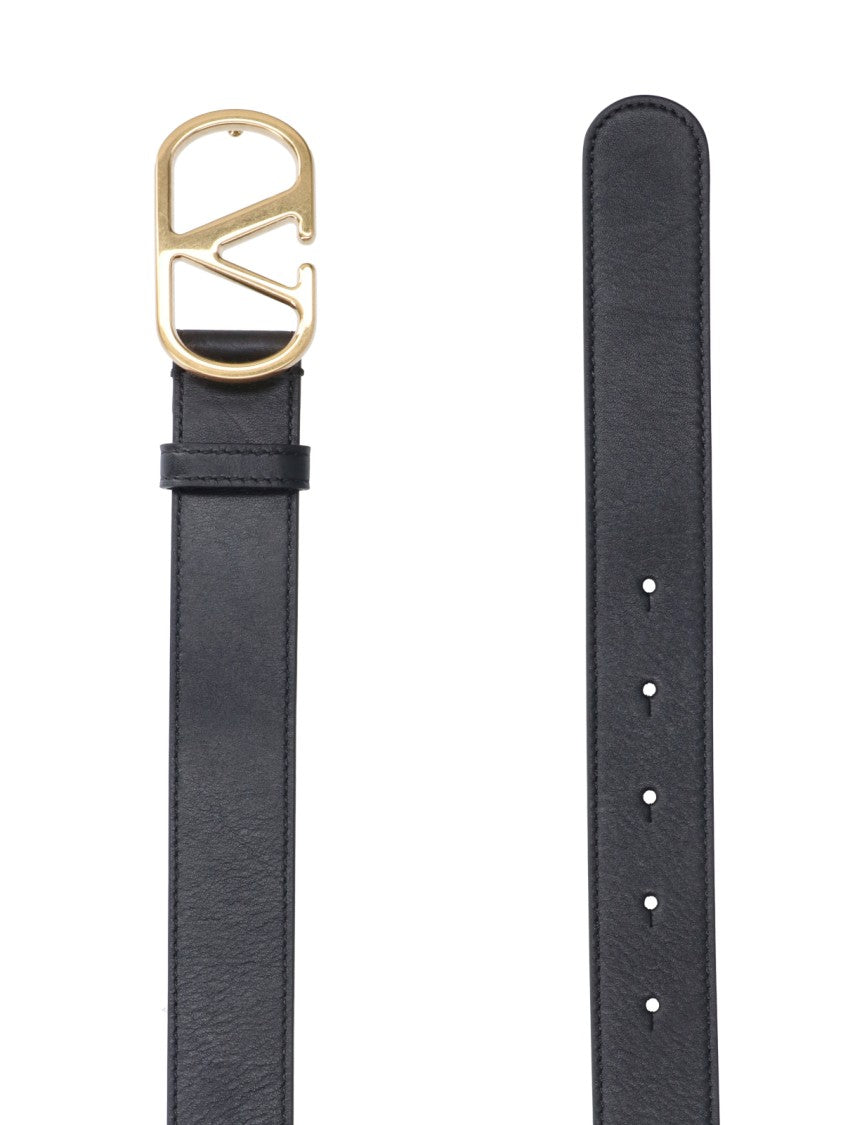 Valentino Garavani Black Calfskin Vlogo Signature Belt