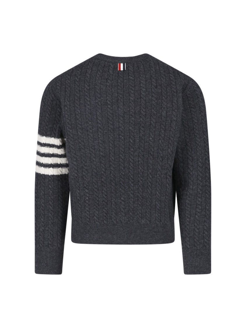 Thom Browne Dark Grey Cable-Knit Anchor Motif Cropped Sweater