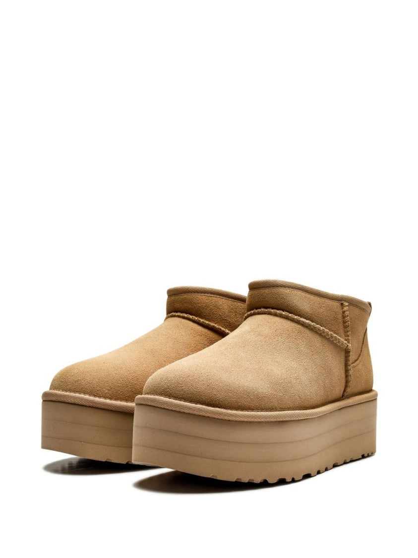 Ugg Ankle-Length Slip-On Boots In Beige Calf Suede