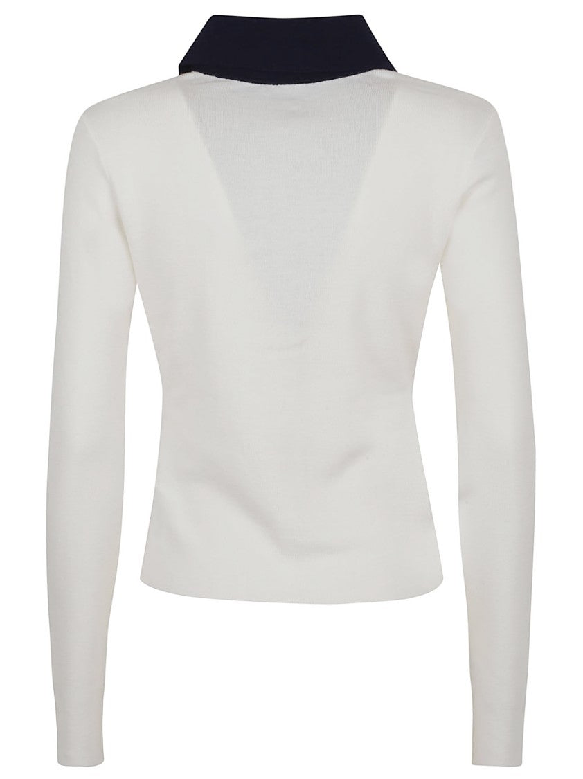 Self-Portrait Button-Front Cream Merino Wool Cardigan With Contrasting Collar