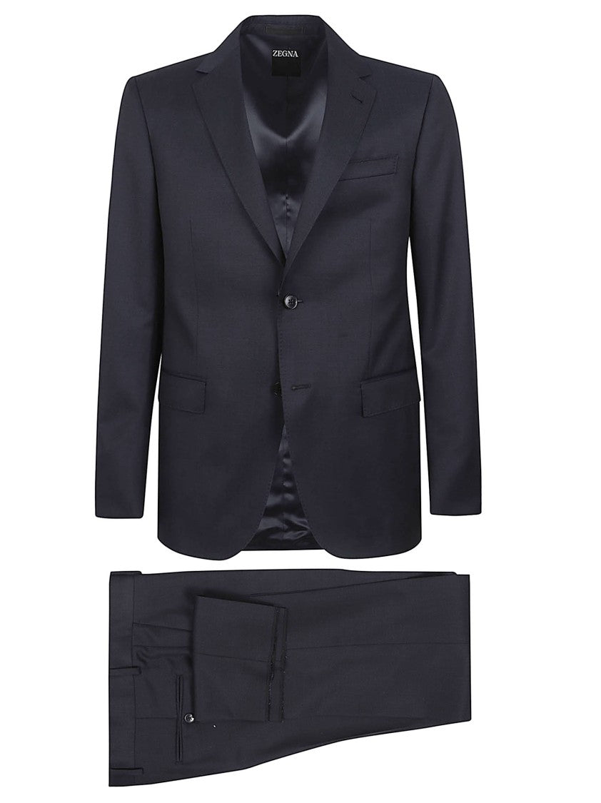 Zegna Tailored Black Wool Suit With Notch Lapels And Flap Pockets