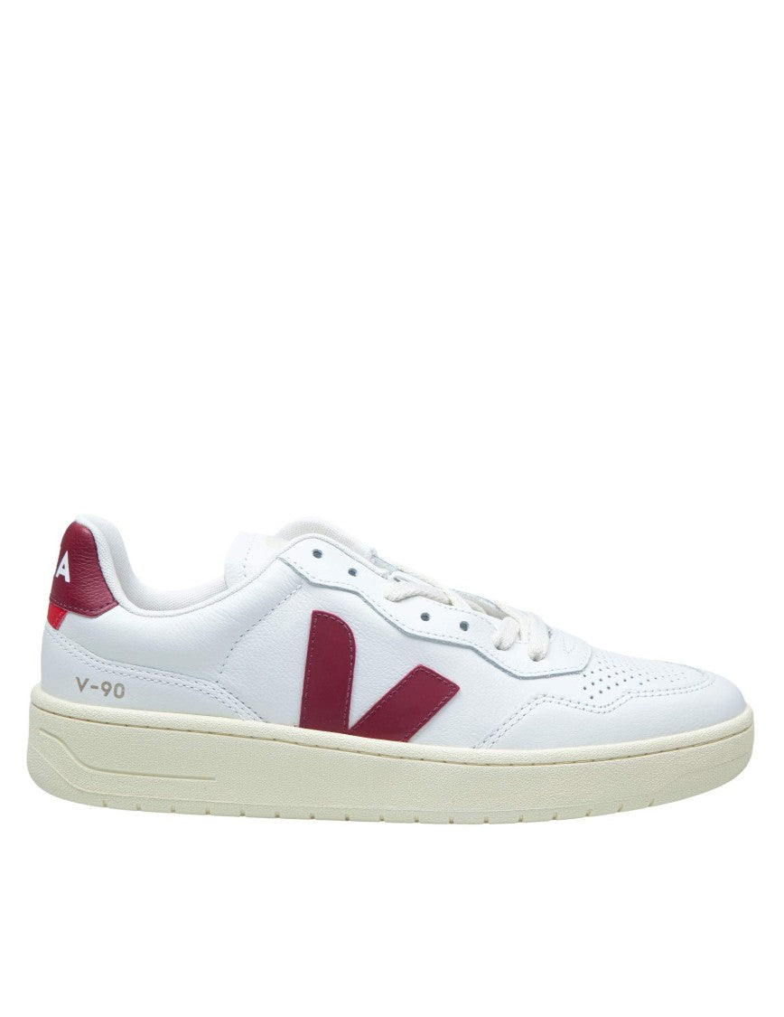 Veja Sneakers V-10 In White And Marsala Leather