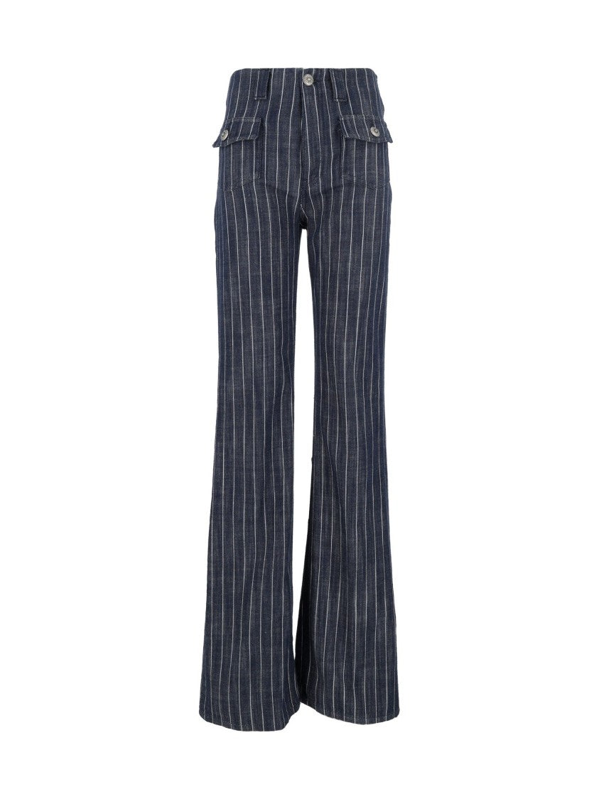 Dondup Blue T Toppa Pinstripe High-Waisted Flared Pants