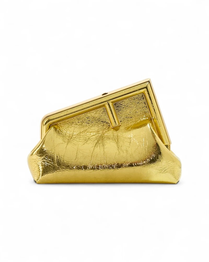 Fendi Midi Bag In Gold Laminated Leather With Ff Canvas Lining