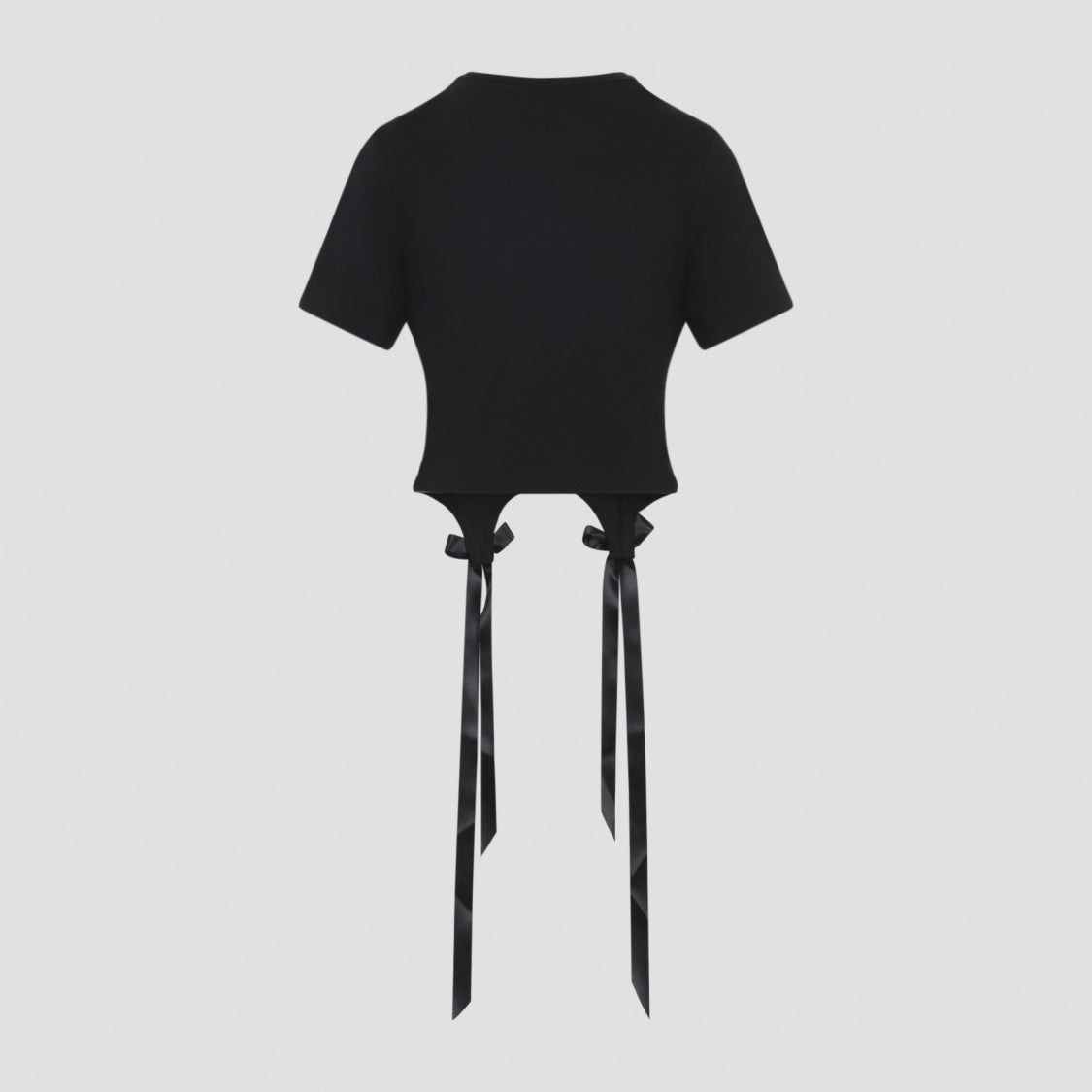 Simone Rocha Cropped Black T-Shirt With Satin Bow Tail Accents