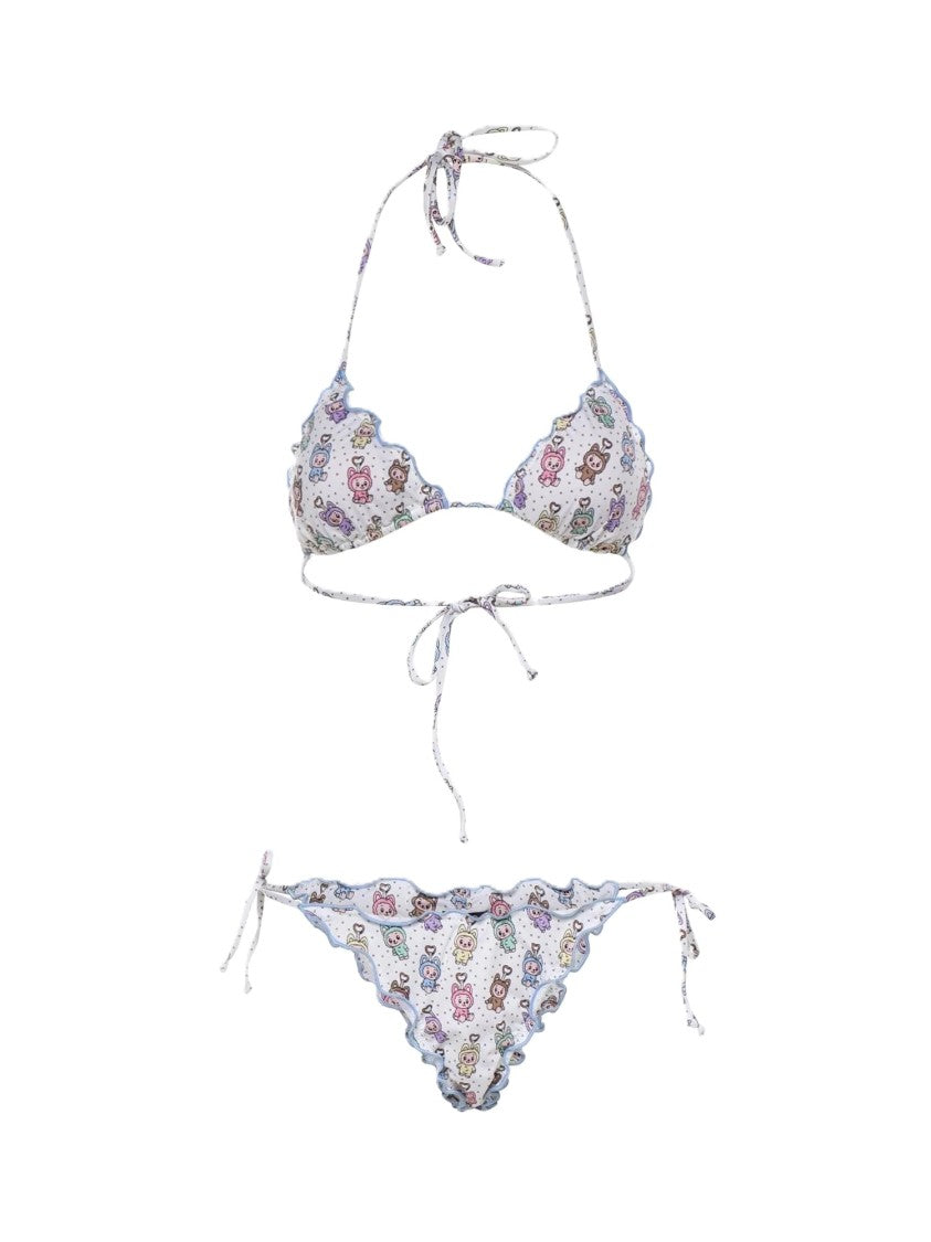 Mc2 Saint Barth White Frou Frou Viscose Bikini Set
