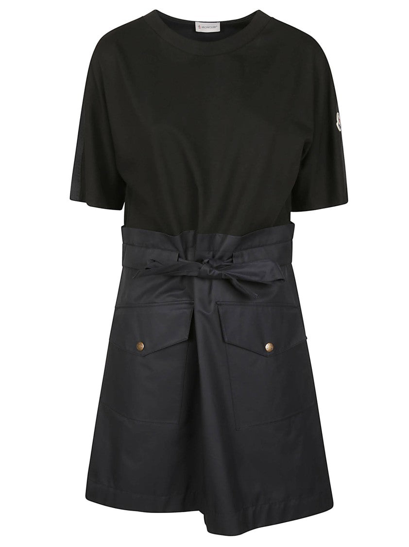 Moncler Short Sleeve Fitted Belted Mini Dress