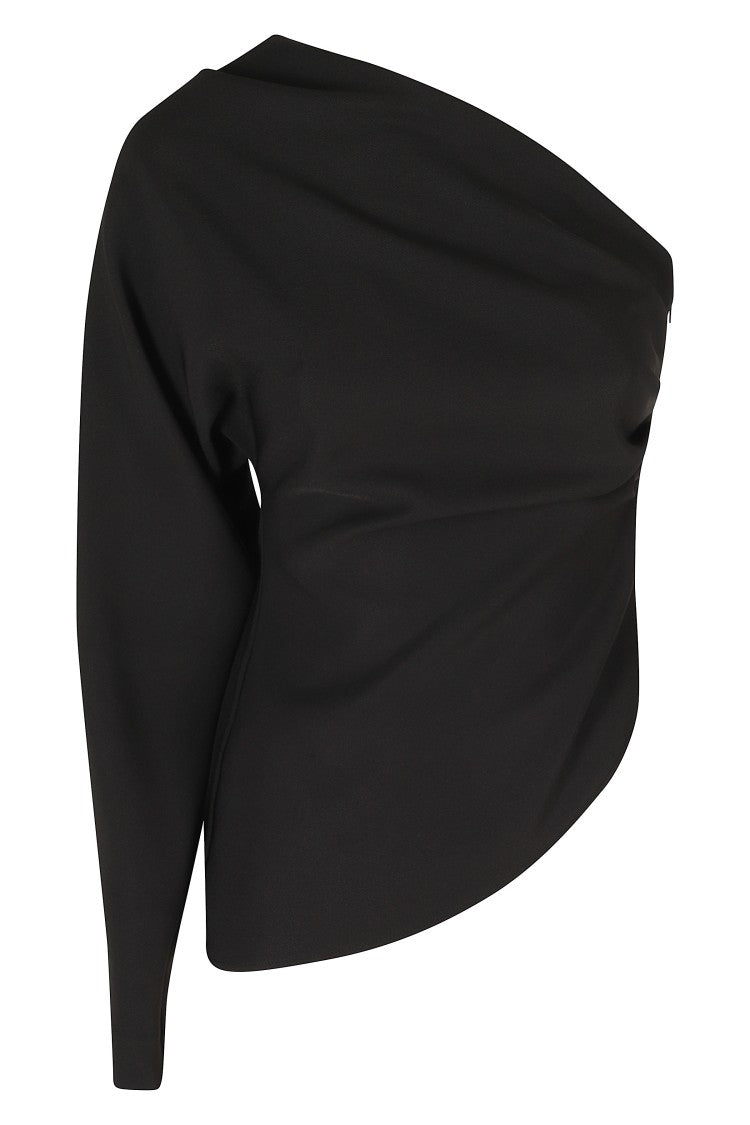 Federica Tosi Black Asymmetrical Draped One-Shoulder Cady Blouse