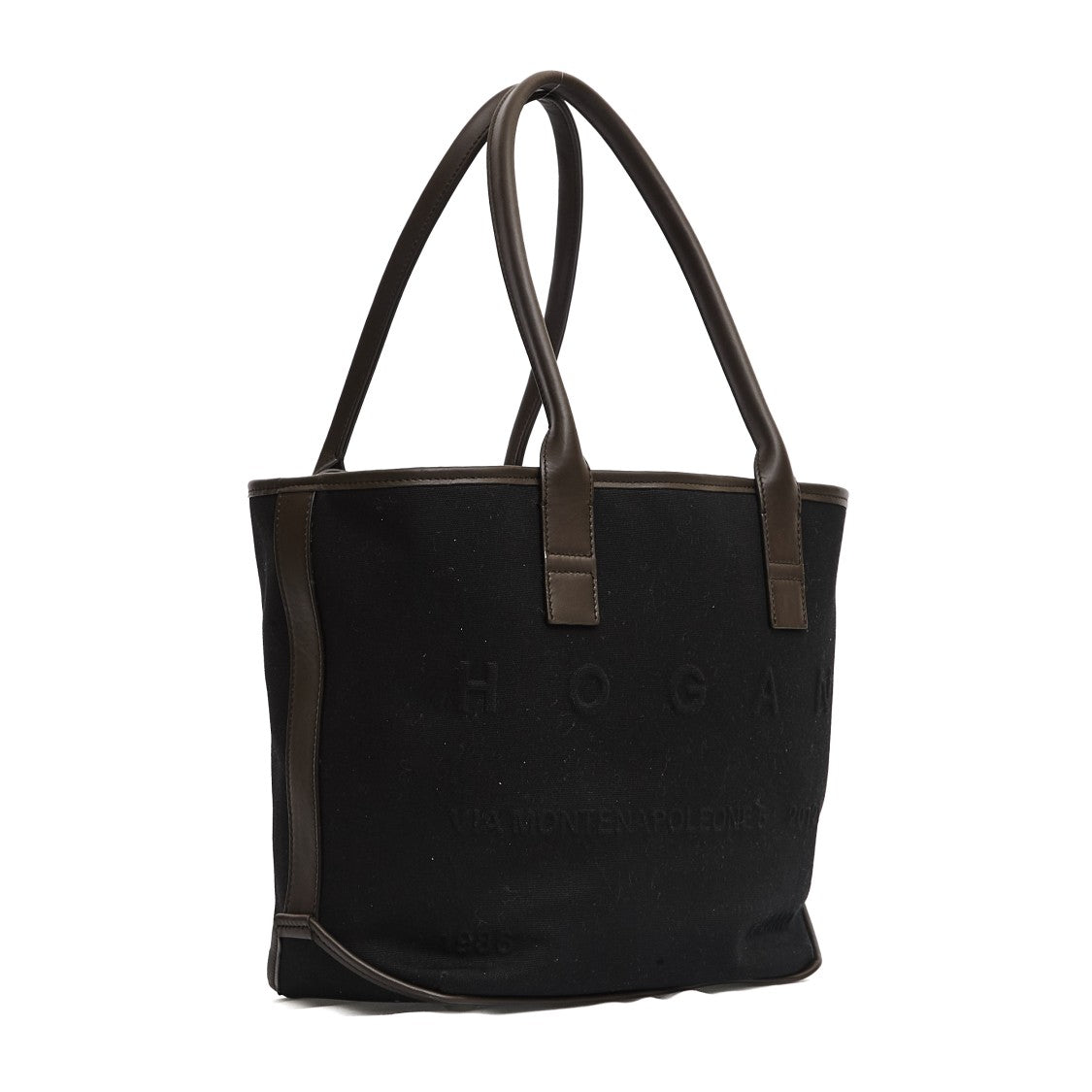 Hogan Address Small Shopping Bag In Black Canvas