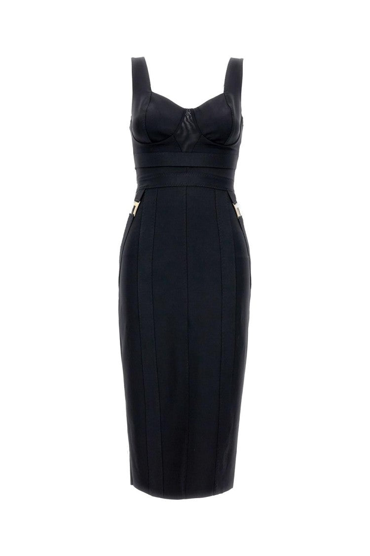 Elisabetta Franchi Fitted Midi Dress With Gold Accents