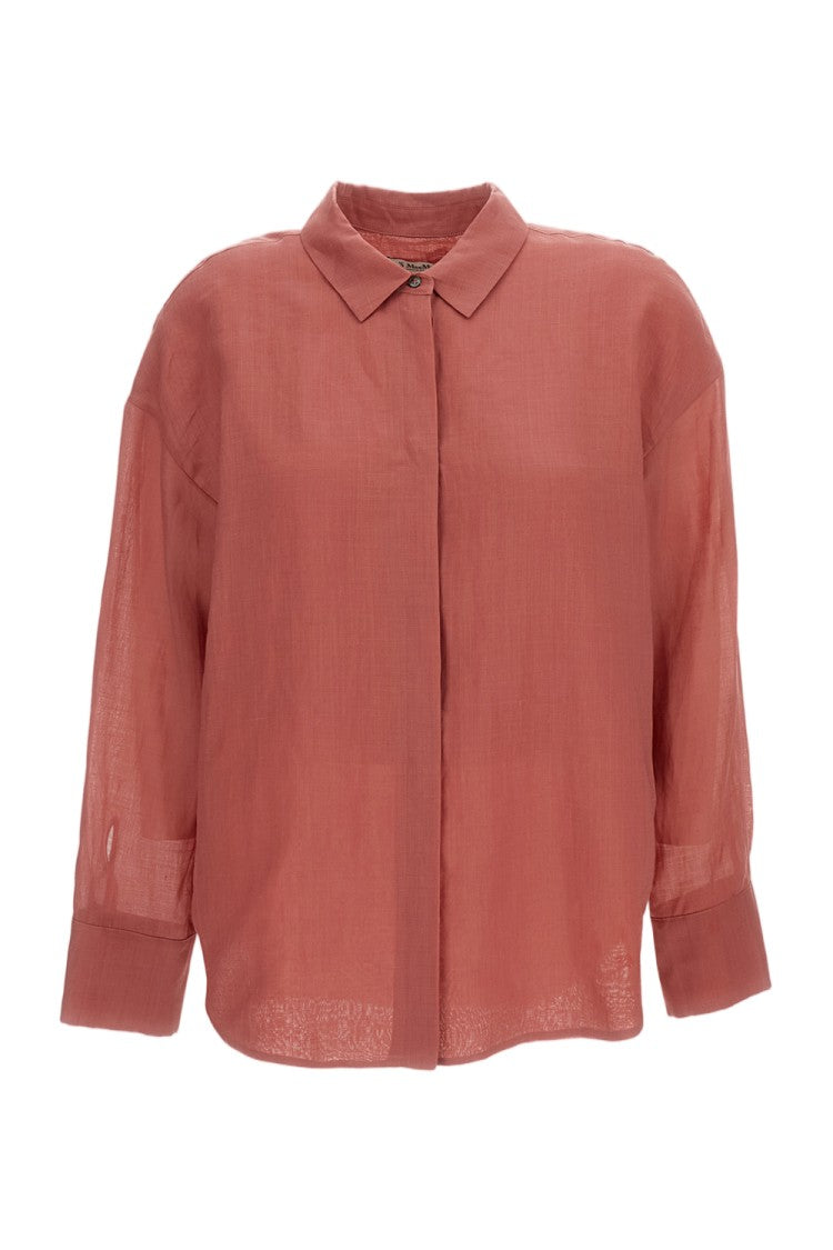 Max Mara Ramie Long-Sleeve Shirt With Pointed Collar