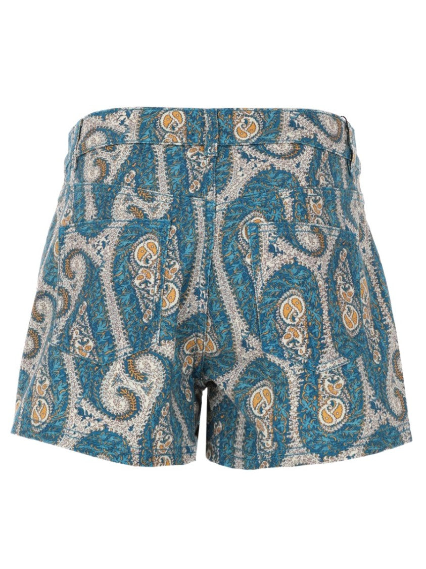 Etro Teal Paisley Print Five-Pocket Shorts