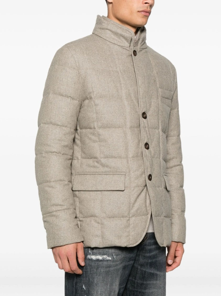Fay Double-Breasted Quilted Padded Grid Stitch Jacket