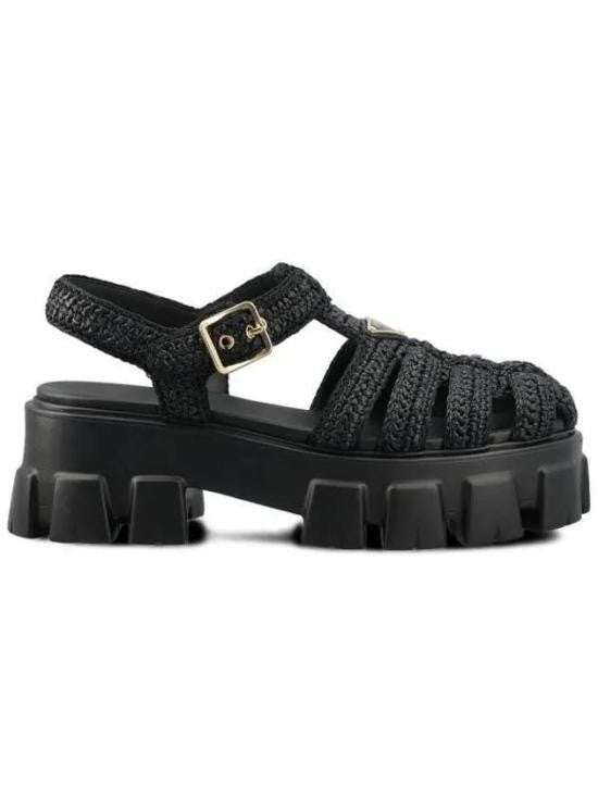 Prada Raffia Upper Sandals With Rugged Spider Rubber Sole