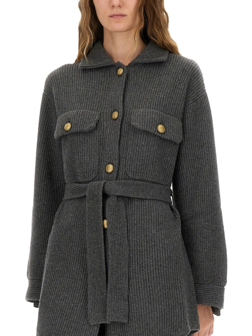 Brunello Cucinelli Belted Ribbed Knit Cardigan