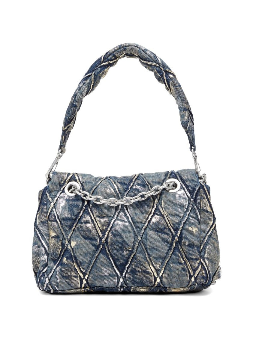 Diesel Quilted Metallic Handbag With Chain Detail And Padded Handle
