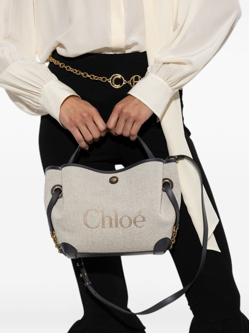 Chloé Textured Leather Accent Cotton Tote Bag
