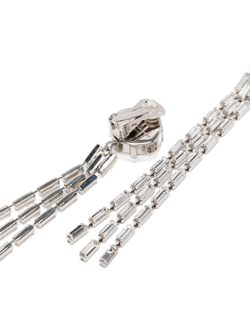 Alessandra Rich Fringed Metal Earrings Adorned With Baguette-Cut Crystals