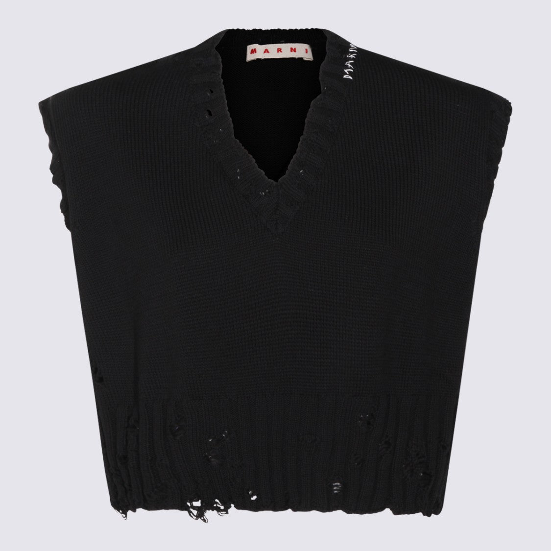 Marni Sleeveless Cropped Black Cotton Knit Top