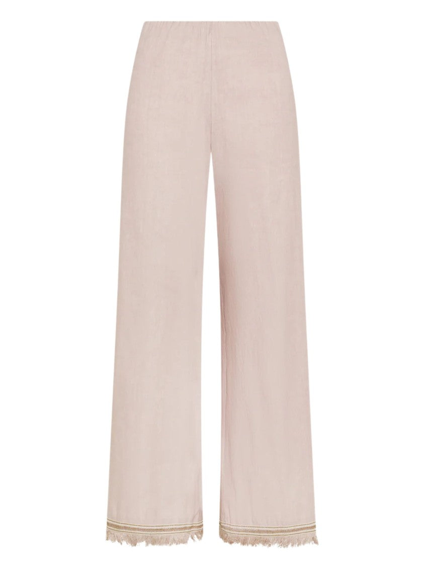 Seventy Pink Stretch Linen Fringed Pants