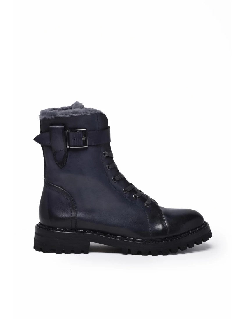 Eleventy Grey Fur Lining Side Zip Suede Boots