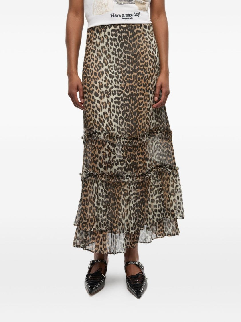 Ganni Multicolour Leopard Print Midi Skirt