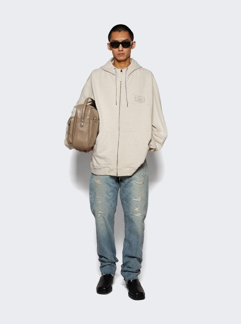 Maison Margiela Ecru Melange Zip-Up Sweat Jacket With Drawstring Hood