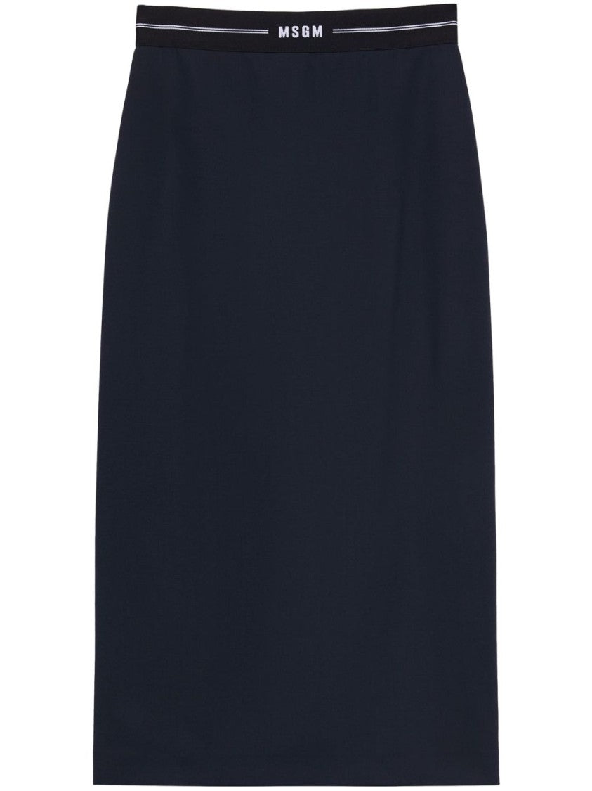 Msgm Navy Blue Wool Skirt