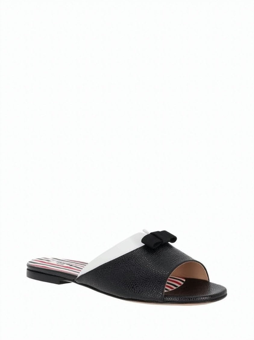 Thom Browne Open-Toe Calf Leather Mules With Bow Detail