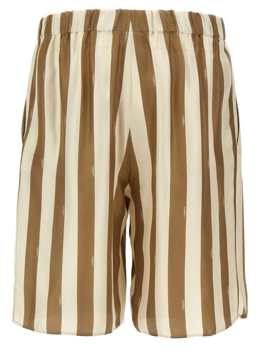 Fendi Silk Bermuda Shorts With Iconic Pecin Stripes And Elastic Waistband