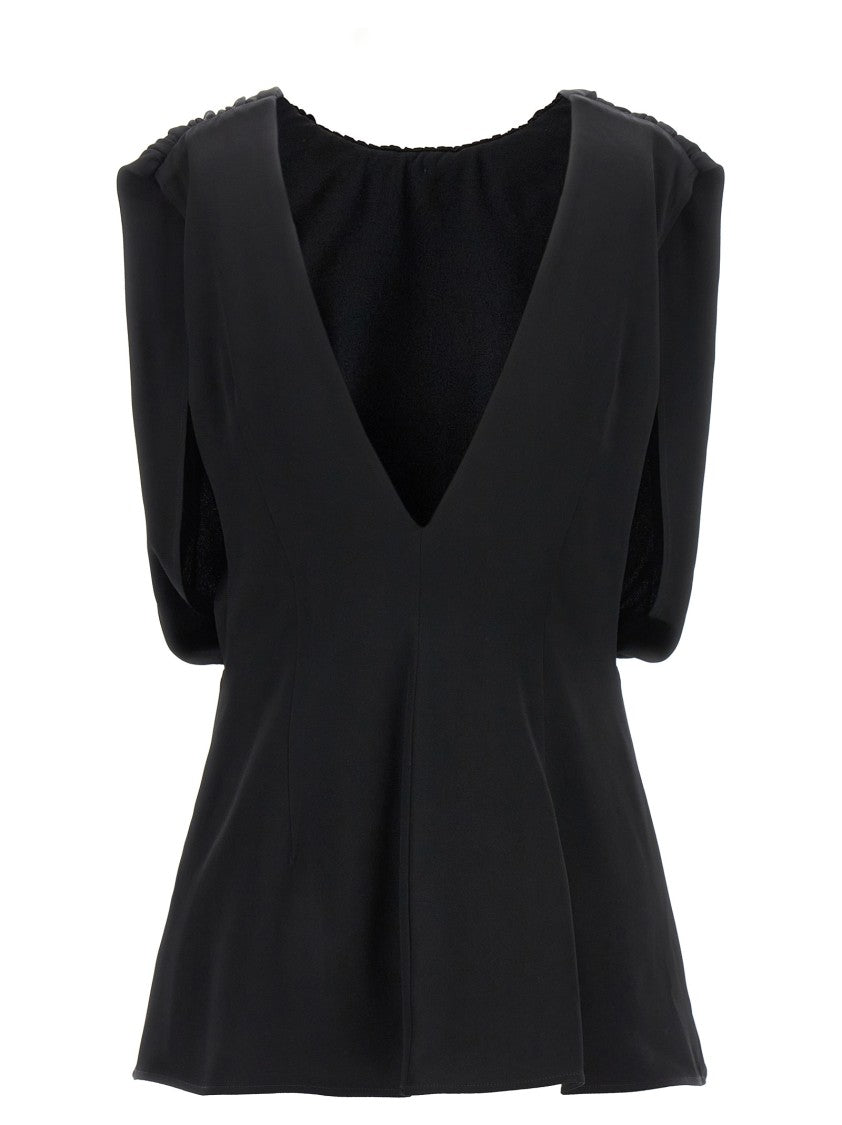 Jil Sander Crinkled Plastron Top With Fitted Bodice