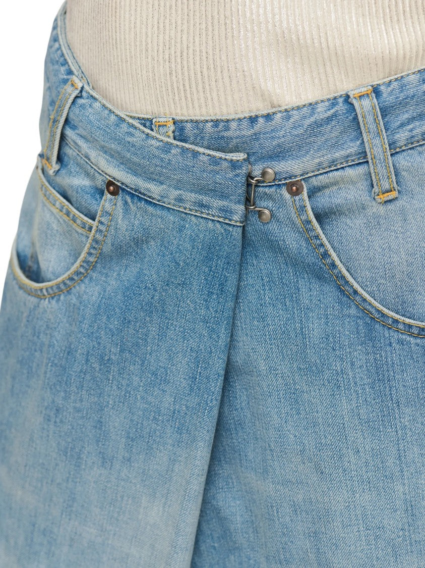 Maison Margiela Light Blue Wrap-Front Cotton Denim Wide-Leg Jeans