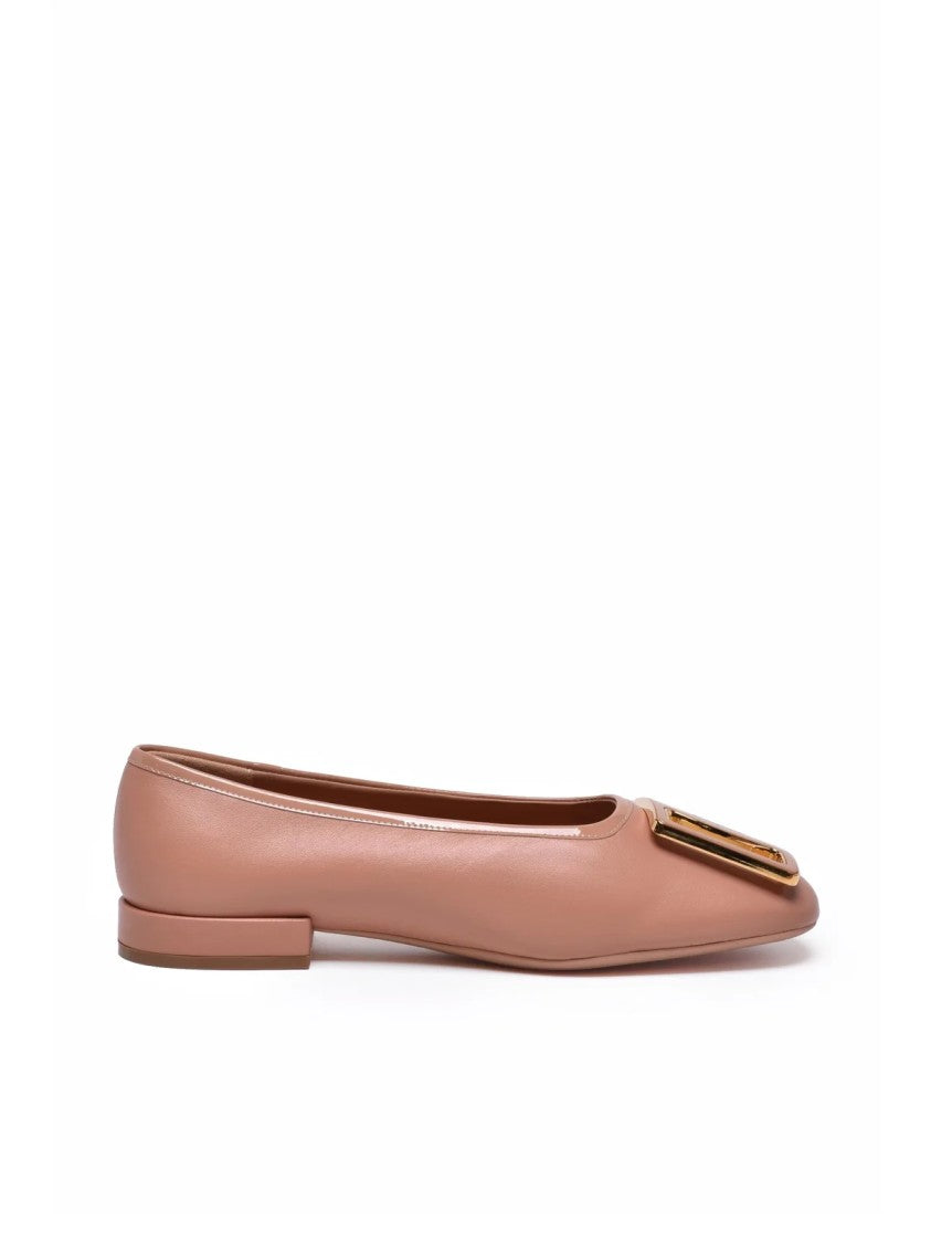 Salvatore Ferragamo Pink Low-Heel Buckle Leather Flats